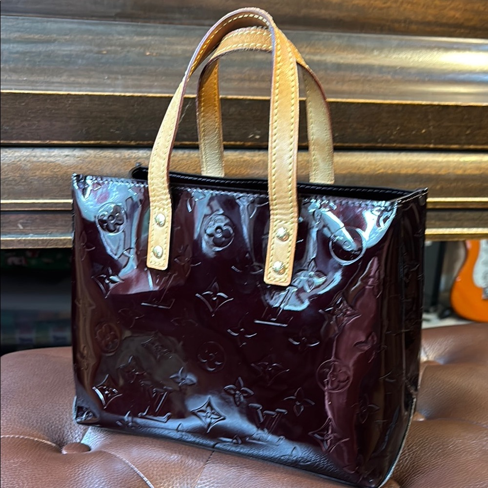 Louis Vuitton Vernis Burgundy Tote with Tan Handles